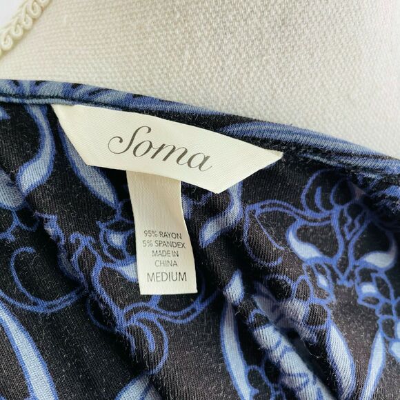 Soma Dress A Line 3/4 Sleeves Blue Drawstring Floral Causal Lounge Size Medium - Picture 7 of 8